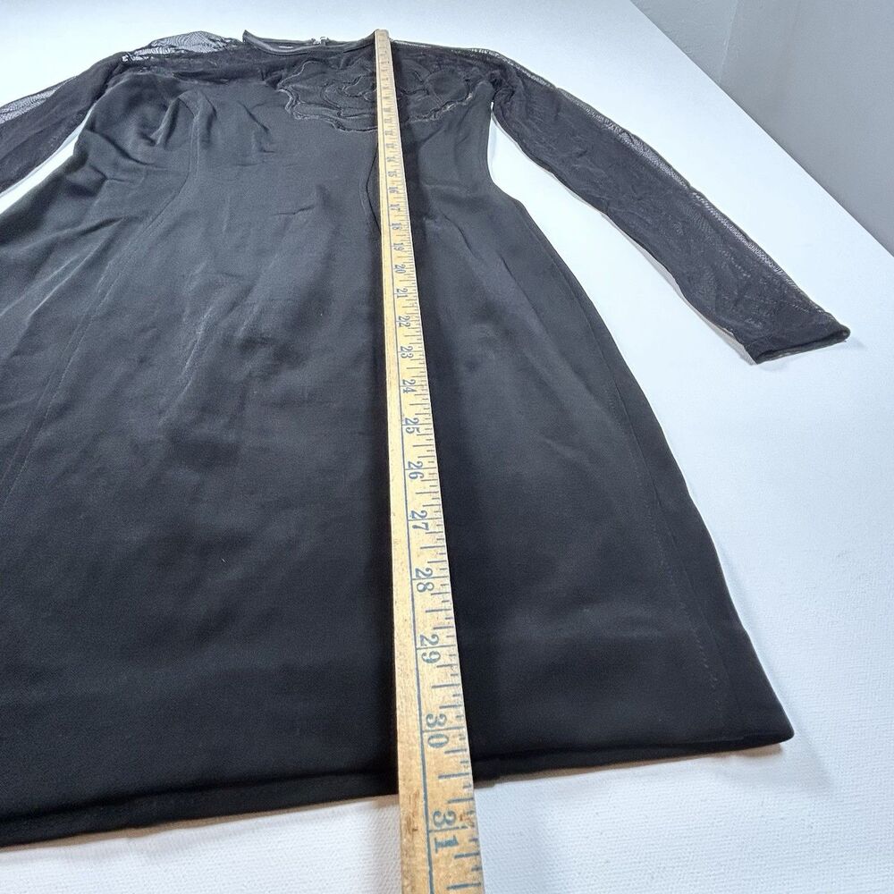 Vtg Caché Rose Applique Black Mesh Bodycon Mini Dress 80s 90s USA Made Size XS - Picture 12 of 15